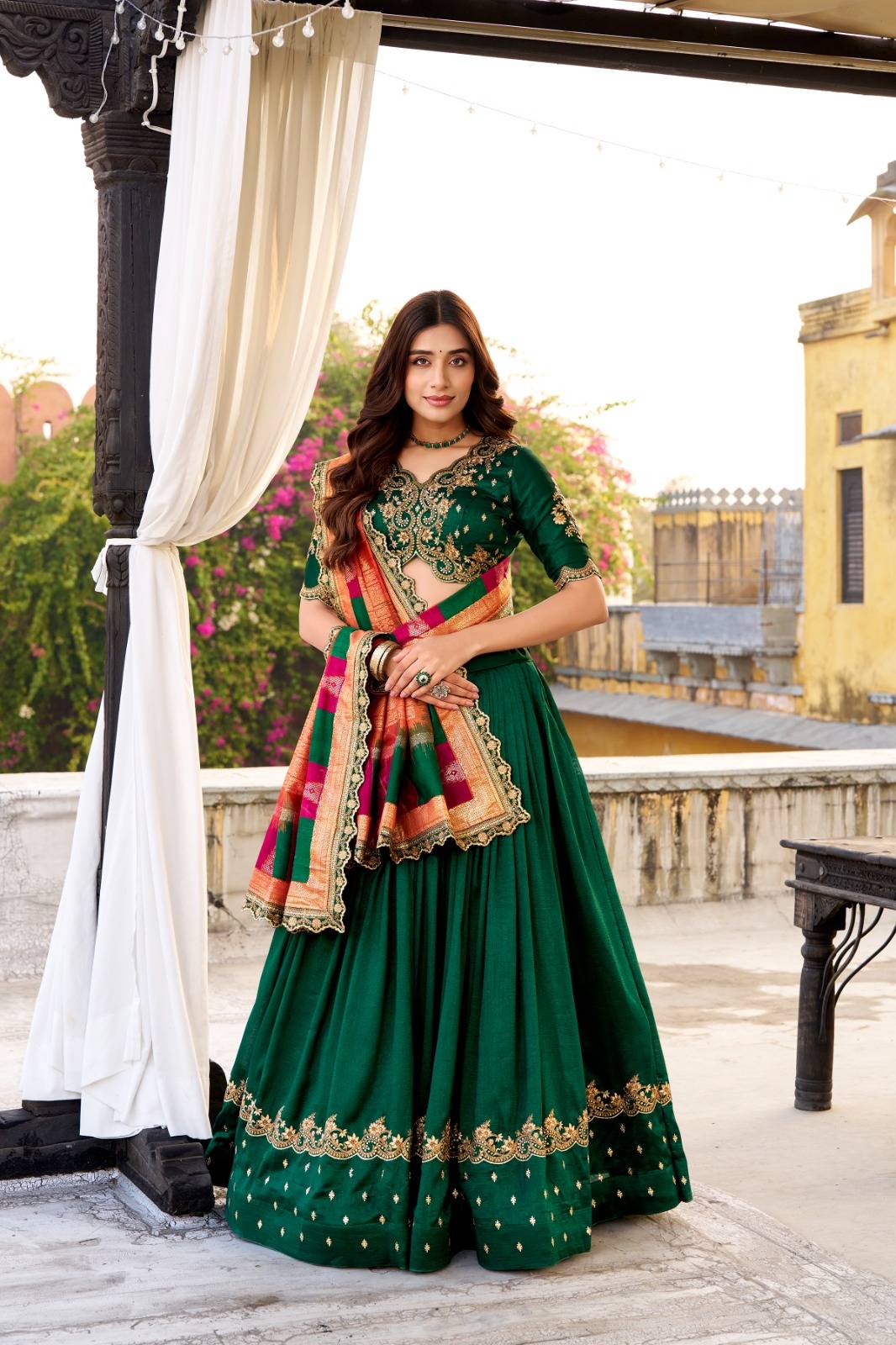 AARNA Vichitra Silk GRN Designer lehenga choli wholesale market in Mumbai